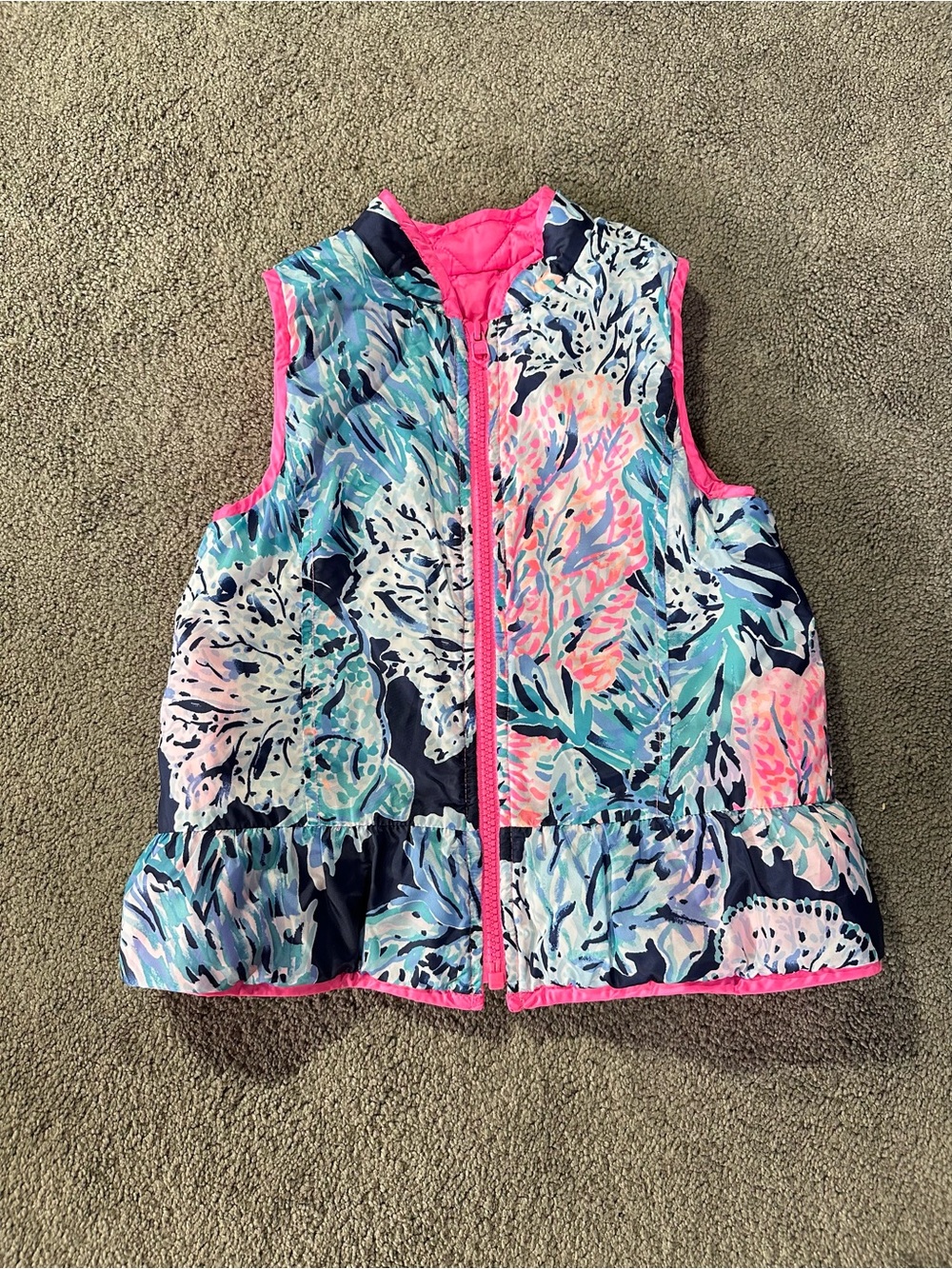 Lilly Pulitzer Girl's Melanie Prosecco Pink Reversible Quilted Vest Size S (4-5)